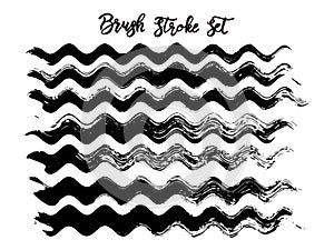 Black brush stroke waves vector set. Hand drawn vector brush strokes, ink splashes, watercolor brush, hand painted curls