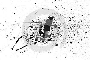 Black brush strokes and paint splashes isolated on white background. Abstract brush strokes texture with blots