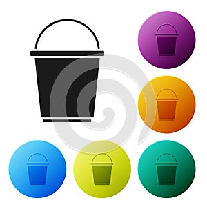 Black Bucket icon isolated on white background. Set icons in color circle buttons. Vector