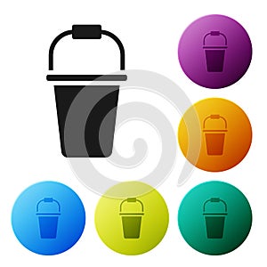 Black Bucket icon isolated on white background. Set icons in color circle buttons. Vector
