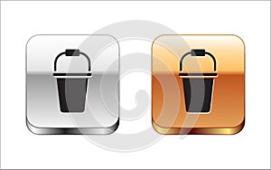 Black Bucket icon isolated on white background. Silver-gold square button. Vector