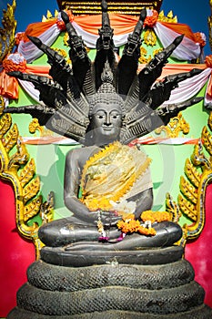 Black Buddha Sitting Statue at Wat Saman Rattanaram Temple