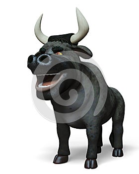 Black bull cartoon in white background