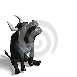Black bull cartoon in white background