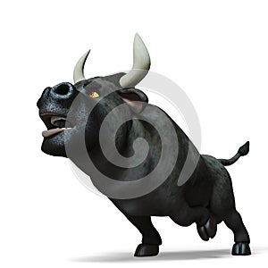 Black bull cartoon in white background