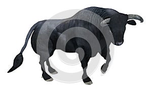 Black bull isolated on white background 3d illustration