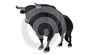 Black bull isolated on white background 3d illustration