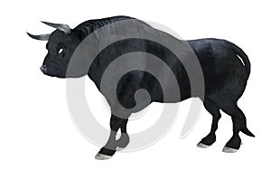 Black bull isolated on white background 3d illustration