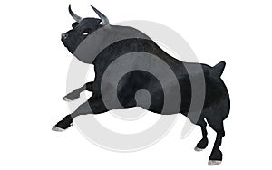 Black bull isolated on white background 3d illustration