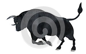 Black bull isolated on white background 3d illustration