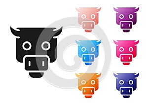 Black Bull market icon isolated on white background. Financial and stock investment market concept. Set icons colorful
