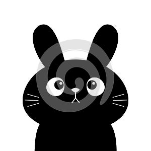 Black buny rabbit hare silhouette icon. Cute kawaii cartoon character. Happy Easter Valentines Day. Baby greeting card tshirt photo