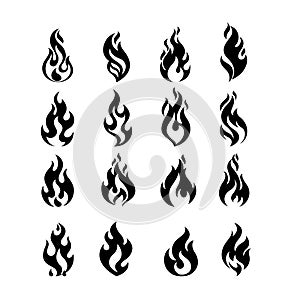 Black Burning Fire Flame Logo set design vector template.