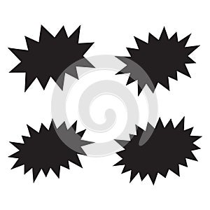 Black bursting star shapes. Set of comic splash, explosion, burst, bang, blast, shine, star vector for sale labels, stickers.