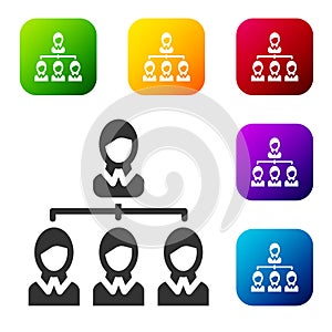 Black Business hierarchy organogram chart infographics icon isolated on white background. Corporate organizational