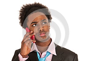 Black business man with mobile phone