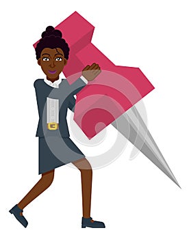 Black Business Woman and Map Pin Tack Concept