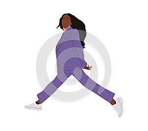 Black business woman walking, running vector art.