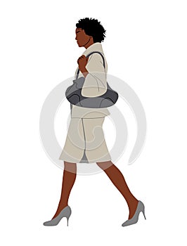 Black Business woman walking side view vector.