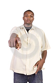 Black Businessman Pointing Towards the Camera