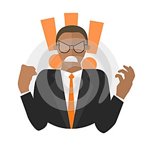 Black businessman in rage. Flat design icon