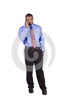 Black Businessman talking on a cell phone