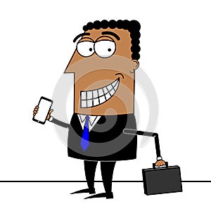 Black businessman with mobile phone and briefcase