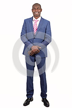 Black businessman wearing suit and tie smiling