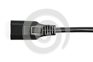 Black C14 male rubber connector power plug, isolated on white