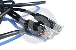 The black cable for connection lies on a white isolated background.