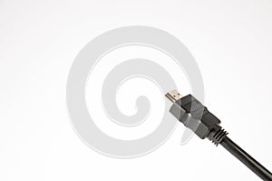 Black cable HDMI connection on a white background