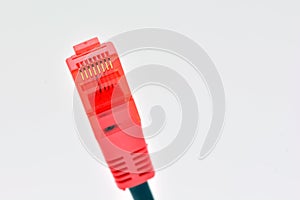 Red ADSL connector cable, isolated on white photo