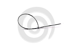 The black cable tie on white background