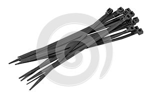 Black Cable Ties Isolated on White Background