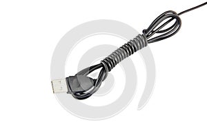 Black cable USB used to connect the computer. photo