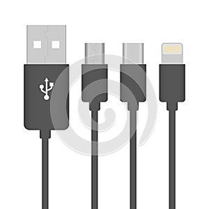 Black cables icon set usb type vector illustration