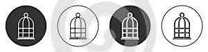 Black Cage for birds icon isolated on white background. Circle button. Vector