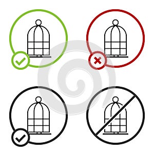 Black Cage for birds icon isolated on white background. Circle button. Vector