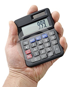 Black calculator in hand