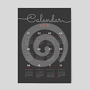 Black calendar 2019 poster vector