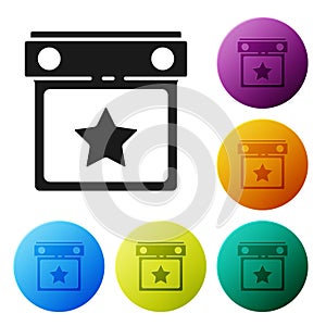 Black Calendar party icon isolated on white background. Event reminder symbol. Set icons in color circle buttons. Vector