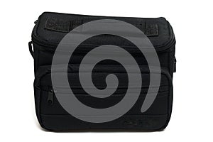 A black camera bag pouch without the strap white backdrop
