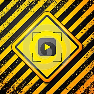 Black Camera focus frame line icon isolated on yellow background. Warning sign. Vector