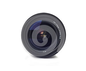 Black camera lens isolated on white
