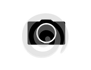 Black camera logo on white background