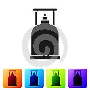 Black Camping gas stove icon isolated on white background. Portable gas burner. Hiking, camping equipment. Set icons in