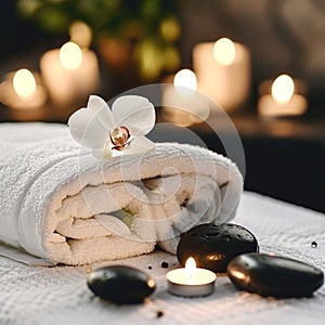 Black candles, porcelain serveware, flower petals on table