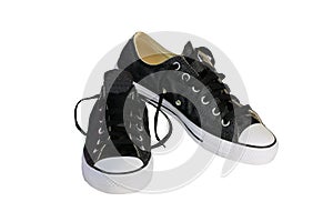 Black canvas shoes with white background