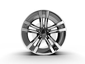 Black car alloy wheel, isolated over white background 3D rendering illustration.