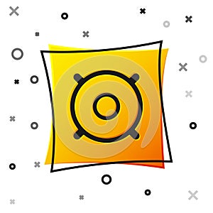 Black Car audio speaker icon isolated on white background. Yellow square button. Vector